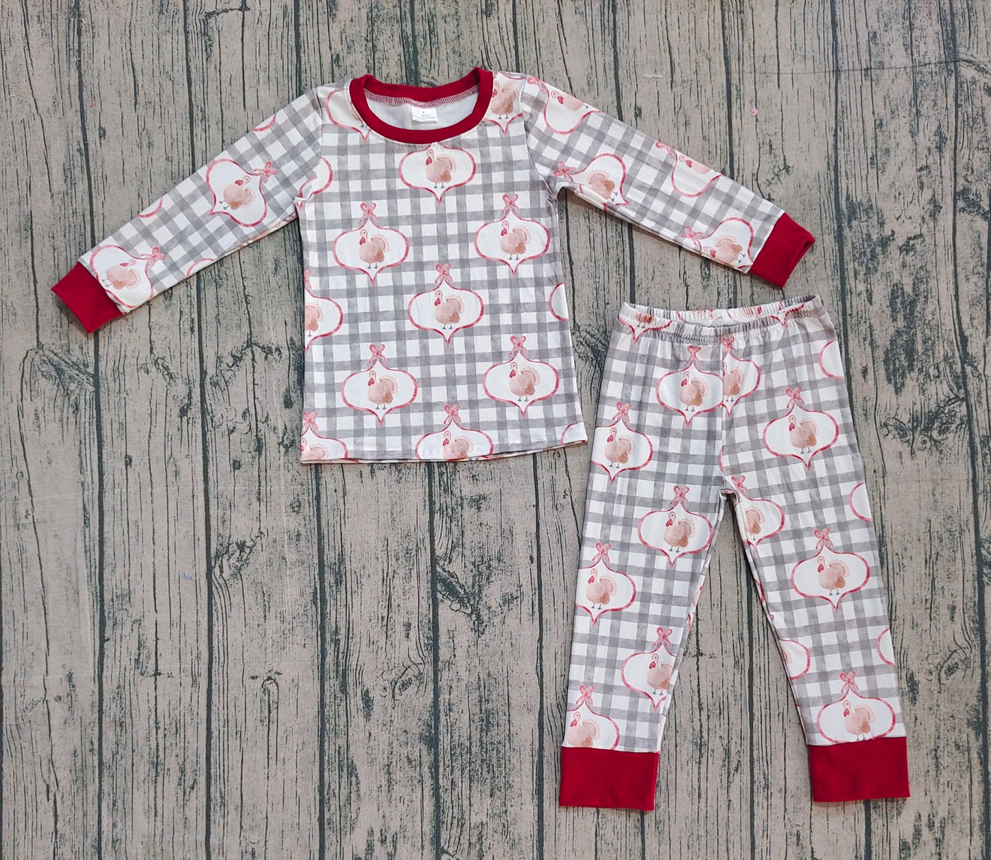 GLP2885-XS-3XL Thanksgiving Plaid Turkey Long Sleeve Pants Girls Set 202510 RTS