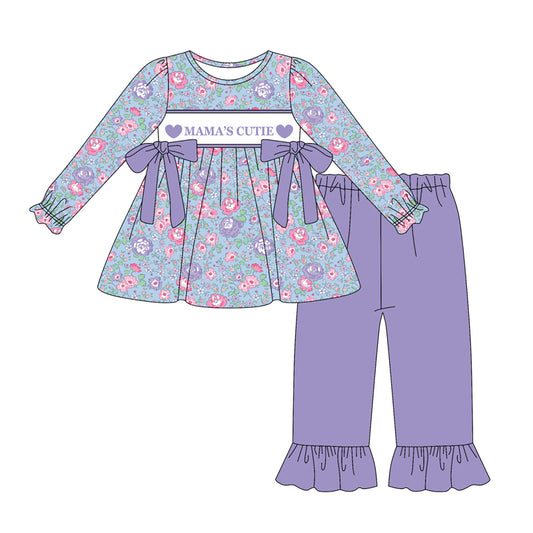 MOQ 8 Preorder GLP2902 Mama's Cutie Bows Floral Long Sleeve Pants Girls Set 202509