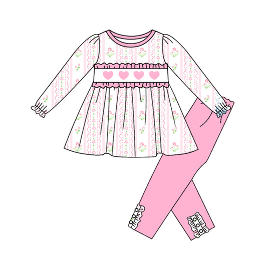 MOQ 8 Preorder GLP2910 Valentine‘s Day Flower Love Long Sleeve Pants Girls Set 202509
