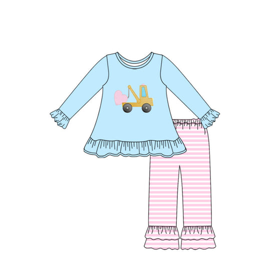 MOQ 8 Preorder GLP2911 Valentine‘s Day Love Truck Long Sleeve Pants Girls Set 202509