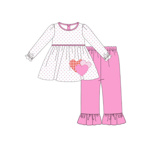 MOQ 8 Preorder GLP2919 Dots Love Long Sleeve Pink Pants Girls Set 202509