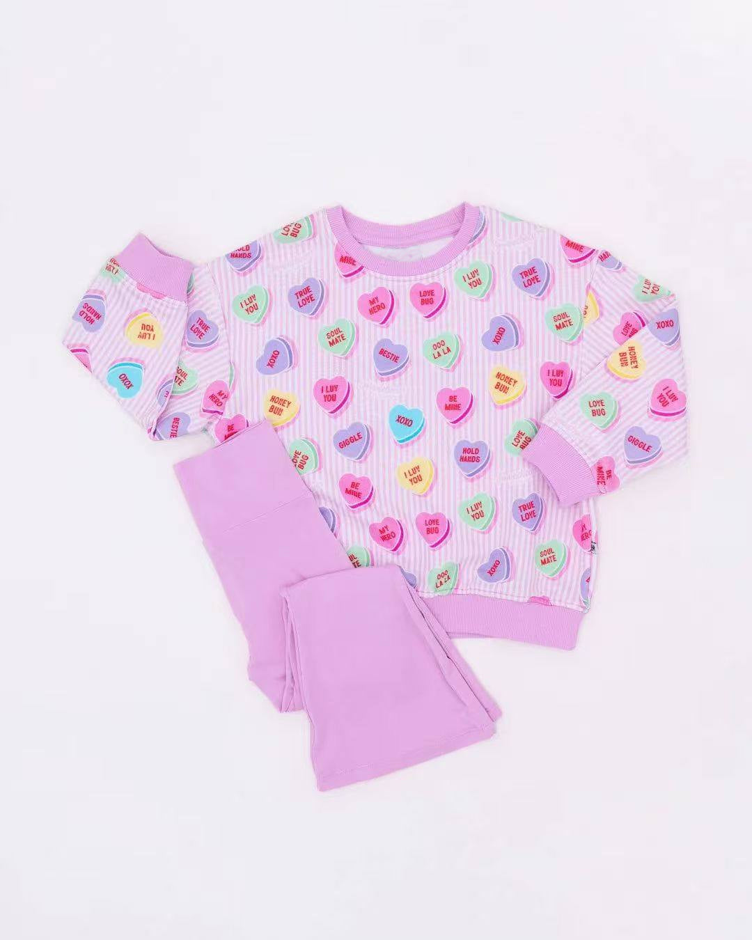 MOQ 8 Preorder GLP2938 Valentine‘s Day Stripe Love Long Sleeve Pants Girls Set 202509