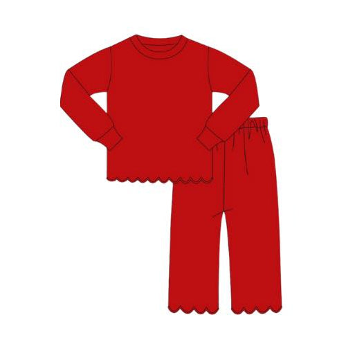 MOQ 8 Preorder GLP2964 Solid Red Long Sleeve Pants Girls Set 202510