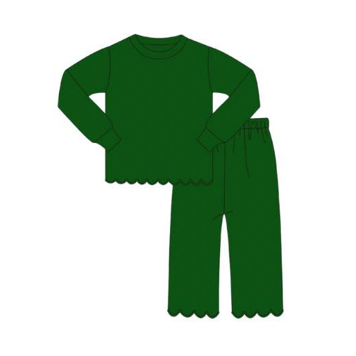 MOQ 8 Preorder GLP2965 Solid Green Long Sleeve Pants Girls Set 202510