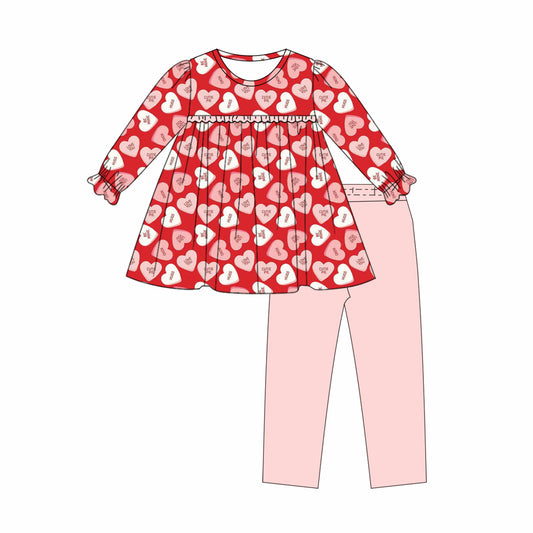 MOQ 8 Preorder GLP2974 Valentine’s Day Red Love Long Sleeve Pink Pants Girls Set 202510