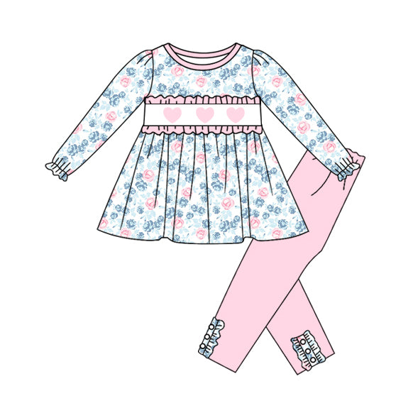 MOQ 8 Preorder GLP2975 Valentine’s Day Flower Love Pink Ruffle Long Sleeve Pants Girls Set 202510