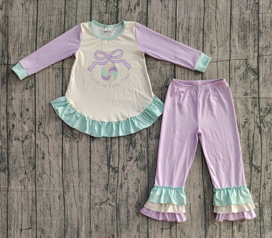NO MOQ Preorder GLP2979 Mardi Gras Green Ruffle Purple Long Sleeve Pants Girls Set 202511
