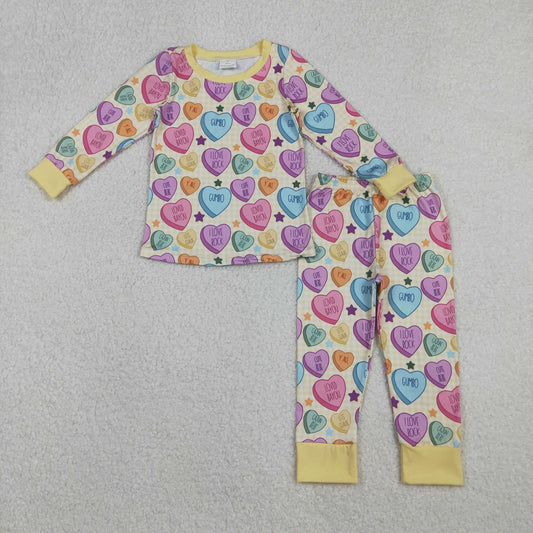 GLP2981 Valentine's Day Love Beige Yellow Long Sleeve Pants Girls Set 202511 RTS