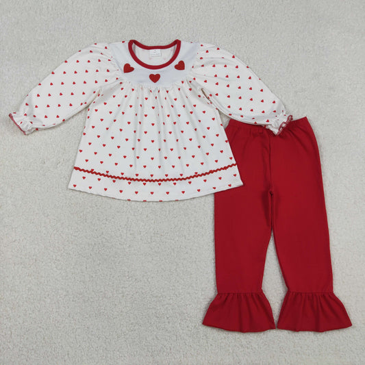 GLP3039 Embroidered Valentines Day Love White Red Long Sleeve Pants Girls Sets 202512 RTS