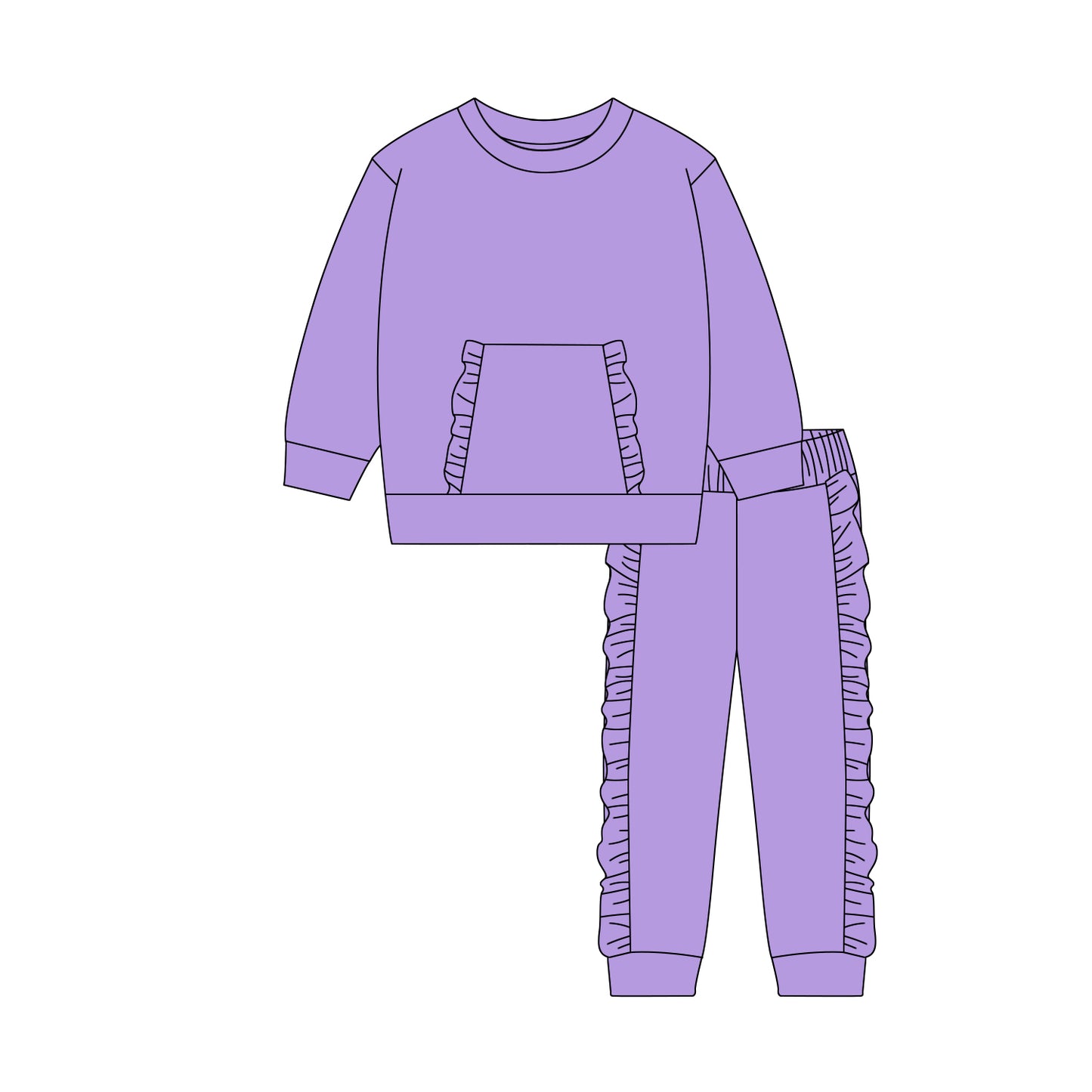 MOQ 5 Preorder GLP3040 Solid Purple Ruffle Pocket Long Sleeve Pants Girls Set 202510