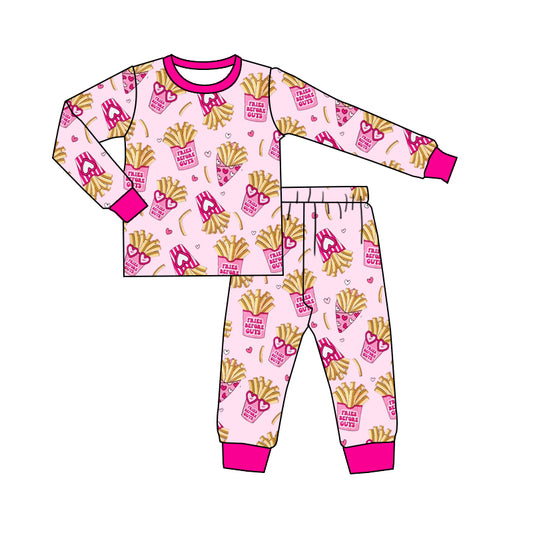MOQ 5 Preorder GLP3065 Valentine's Day French Fries Heart-Shaped Glasses Pink Long Sleeve Pants Girls Pajama Set 202510