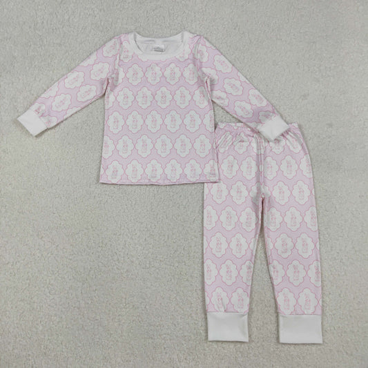 GLP3067 Easter Bunny Pink Plaid Long Sleeve Pants Girls Pajama Set 202512 RTS