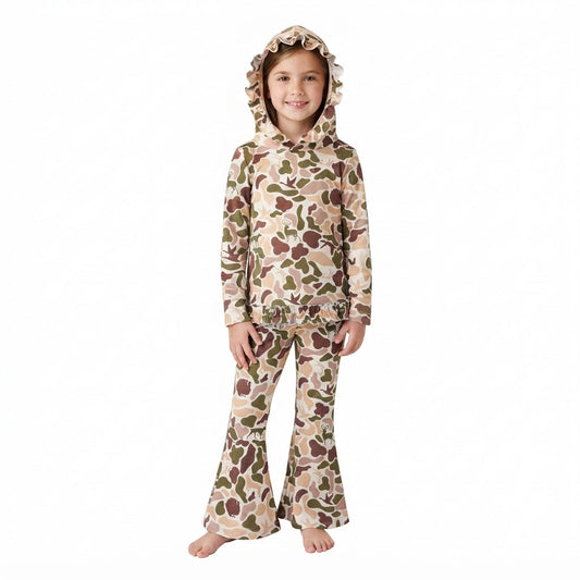GLP3079 Hunting Dog Camo Ruffles Hoodie Girls Set