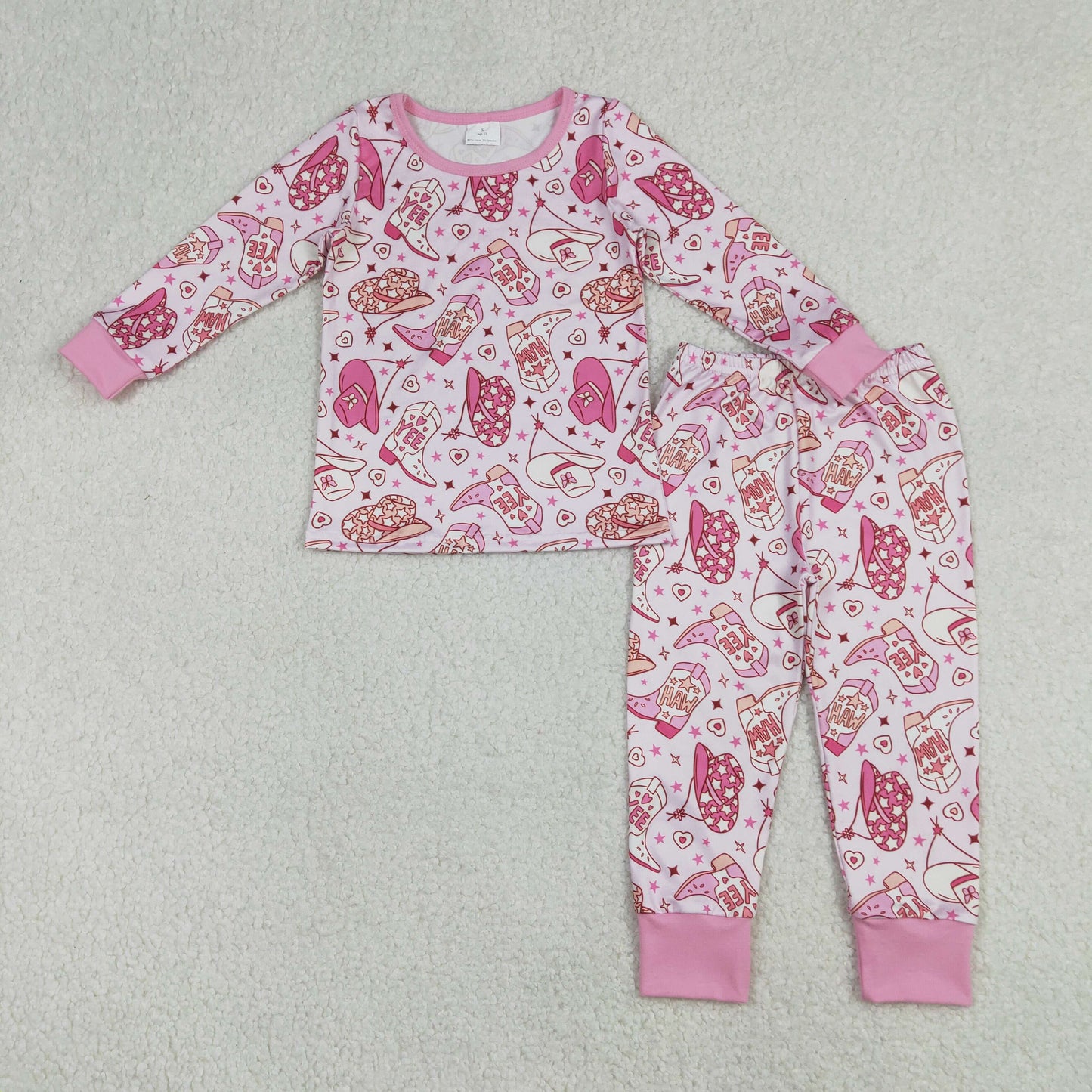 GLP3085 Yeehaw Cowgirl Hat Boots Star Long Sleeve Pants Girls Pajama Set 202512 RTS