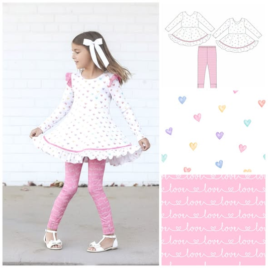 MOQ 5 PCS Preorder GLP3101 Valentines Day Colored Love Ruffle White Long Sleeve Pink Pants Girls Sets 202511