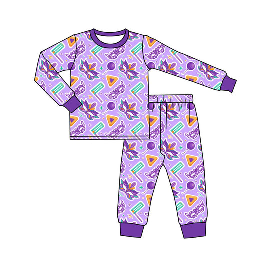 MOQ 5 PCS Preorder GLP3115 Mardi Gras Purple Long Sleeve Pants Girls Pajama Set 202511