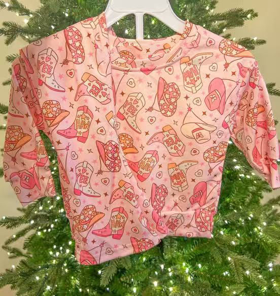 MOQ 5 PCS Preorder GLP3116 Boots Pink Long Sleeve Pants Girls Pajama Set 202511