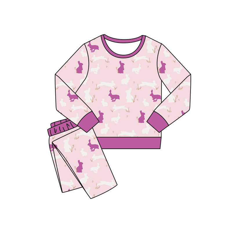 MOQ 5 PCS Preorder GLP3145 Easter Colored Bunny Light Purple Pink Long Sleeve Pants Girls Sets 202511