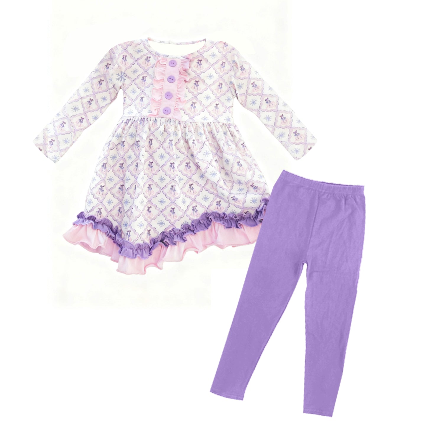 MOQ 5 PCS Preorder GLP3181 Bow Roller Skates Snowflake Plaid Pink Purple Ruffle Long Sleeve Pants Girls Sets 202511
