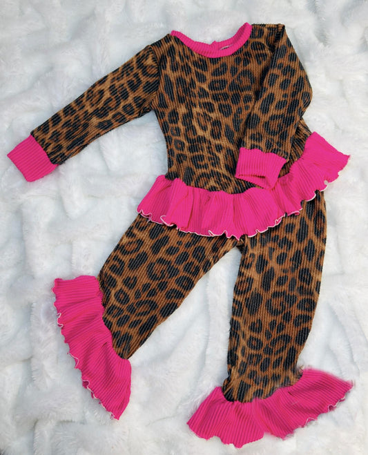 MOQ 5 PCS Preorder GLP3196 Leopard Rose Red Ruffle Long Sleeve Pants Girls Sets 202511