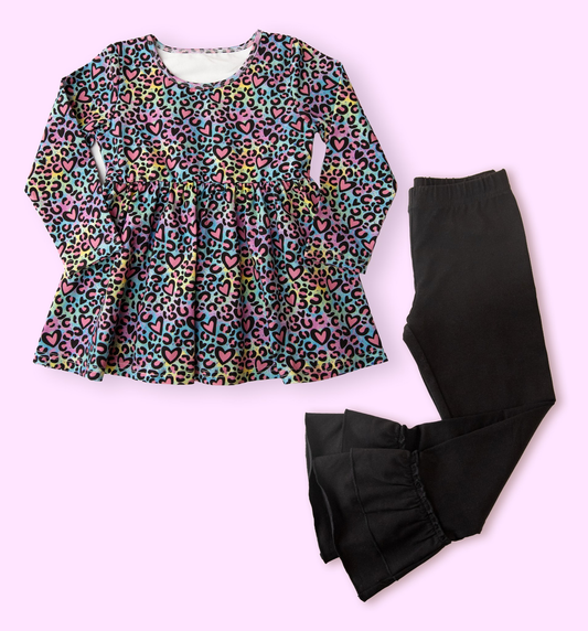 MOQ 5 PCS Preorder GLP3205 Valentines Day Love Leopard Long Sleeve Pants Girls Sets 202511