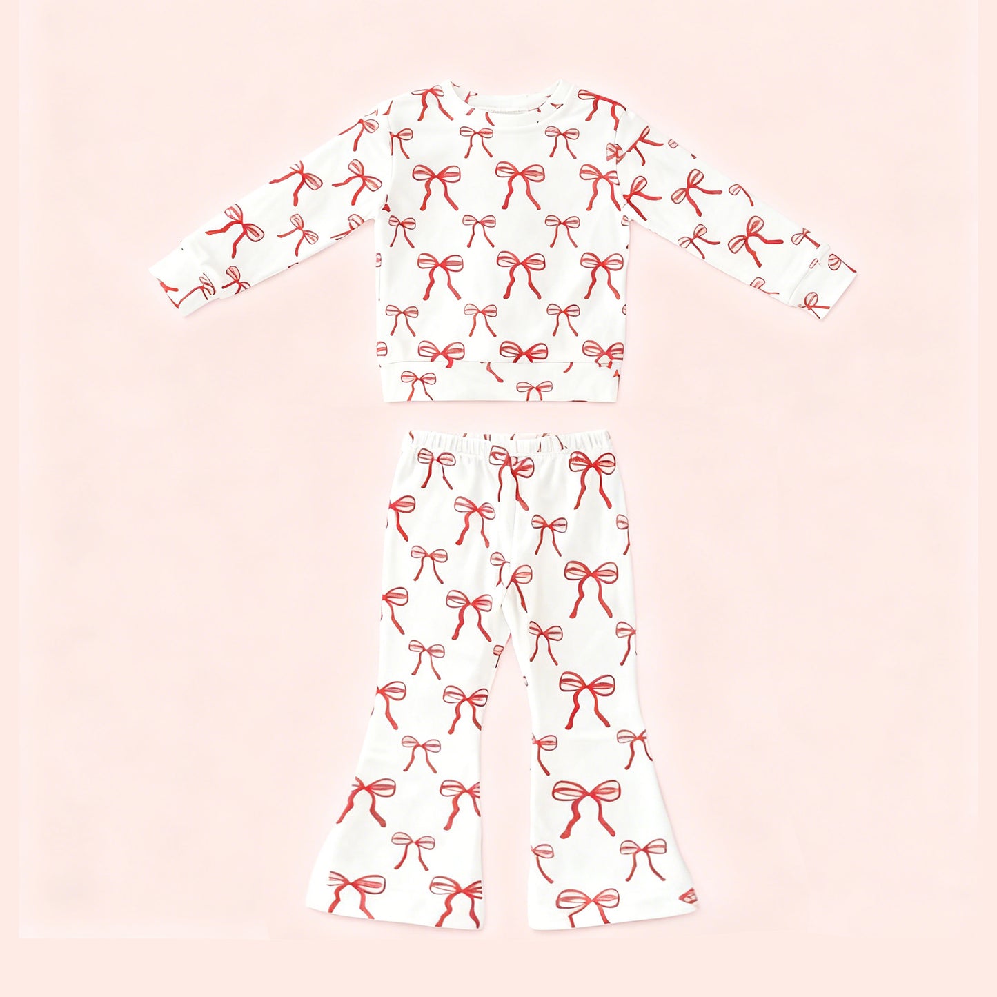 MOQ 5 PCS Preorder GLP3223 Red Bows White Long Sleeve Pants Girls Sets 202511