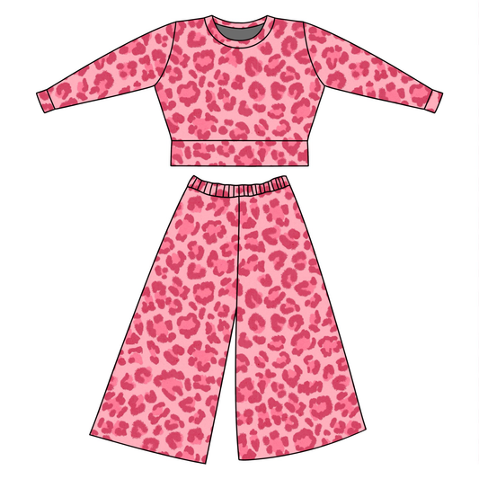 MOQ 5 PCS Preorder GLP3228 Rose Red Leopard Long Sleeve Pants Girls Sets 202511