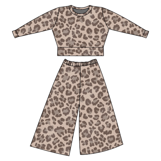 MOQ 5 PCS Preorder GLP3229 Brown Leopard Long Sleeve Pants Girls Sets 202511