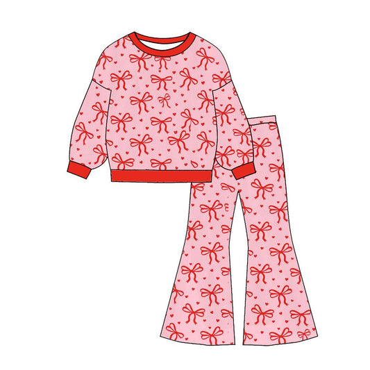 MOQ 5 PCS Preorder GLP3231 Valentines Day Love Bows Red Long Sleeve Pants Girls Sets 202511