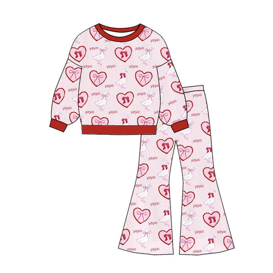 MOQ 5 PCS Preorder GLP3233 Valentines Day Love Bows Stripe Pink Red Long Sleeve Pants Girls Sets 202511