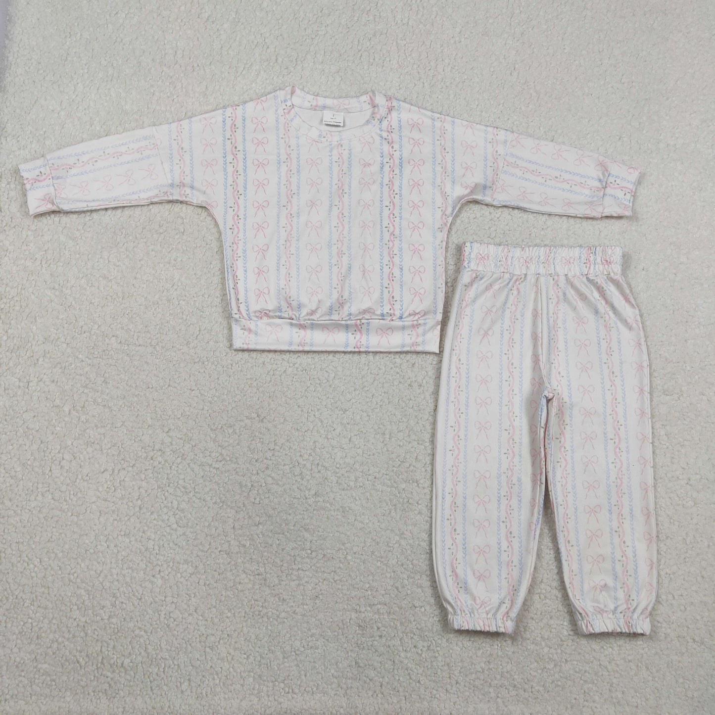 GLP3238 Bows Wavy Stripe Long Sleeve Pants Girls Sets 202601 RTS