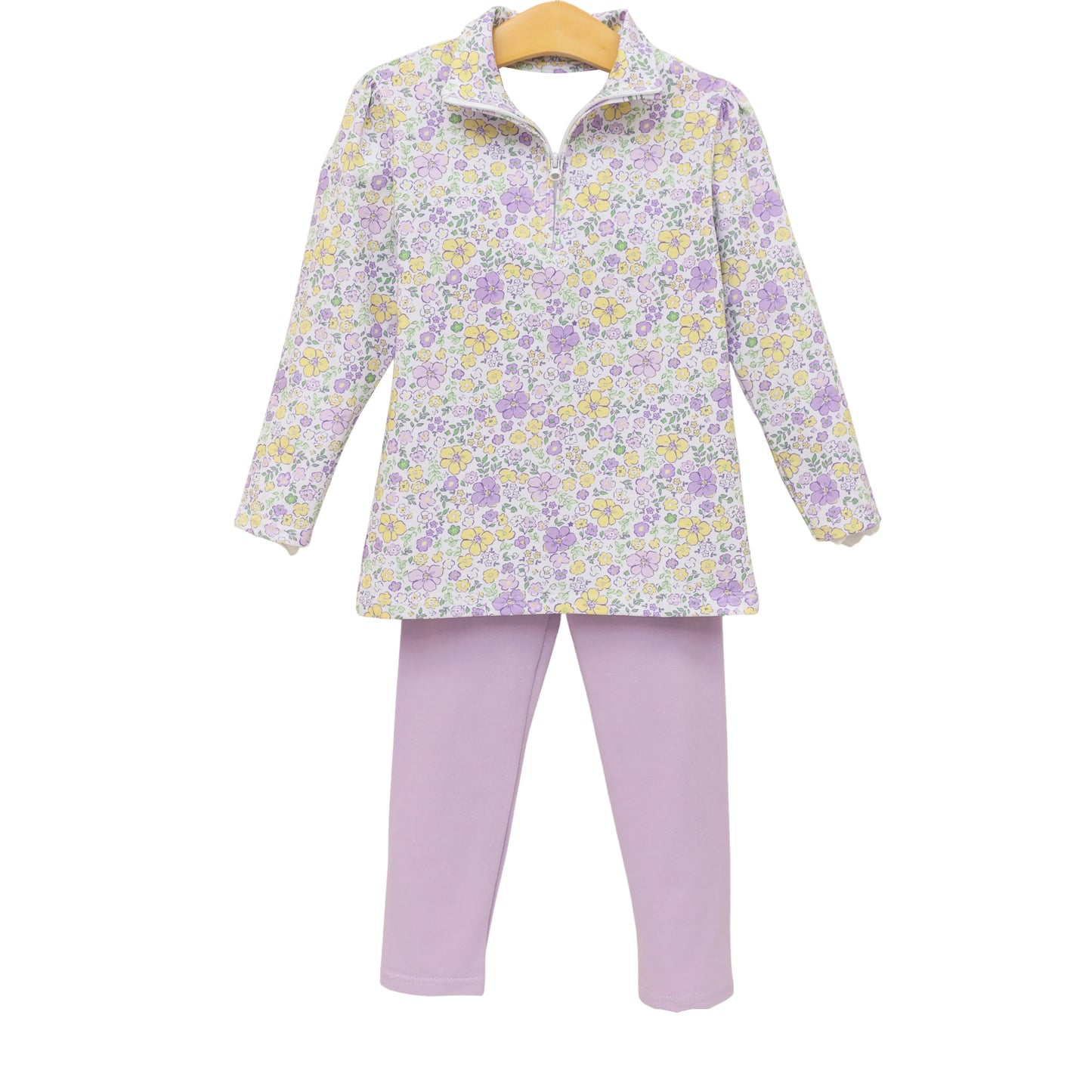 MOQ 5 PCS preorder GLP3266 Yellow Purple Flower Zip Collar Long Sleeve Pants Girls Yoga Sets 202512