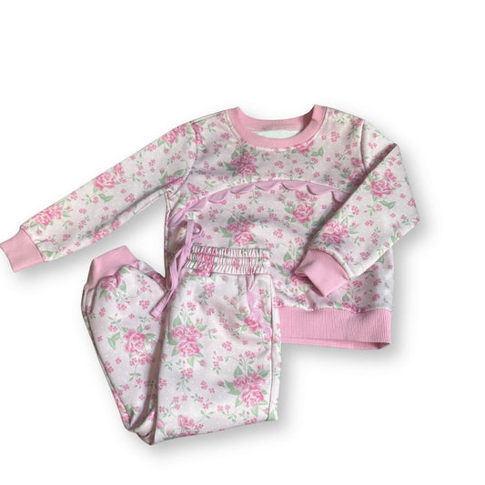 MOQ 5 PCS Preorder GLP3276 Flower Pink Long Sleeve Pants Girls Sets 202512