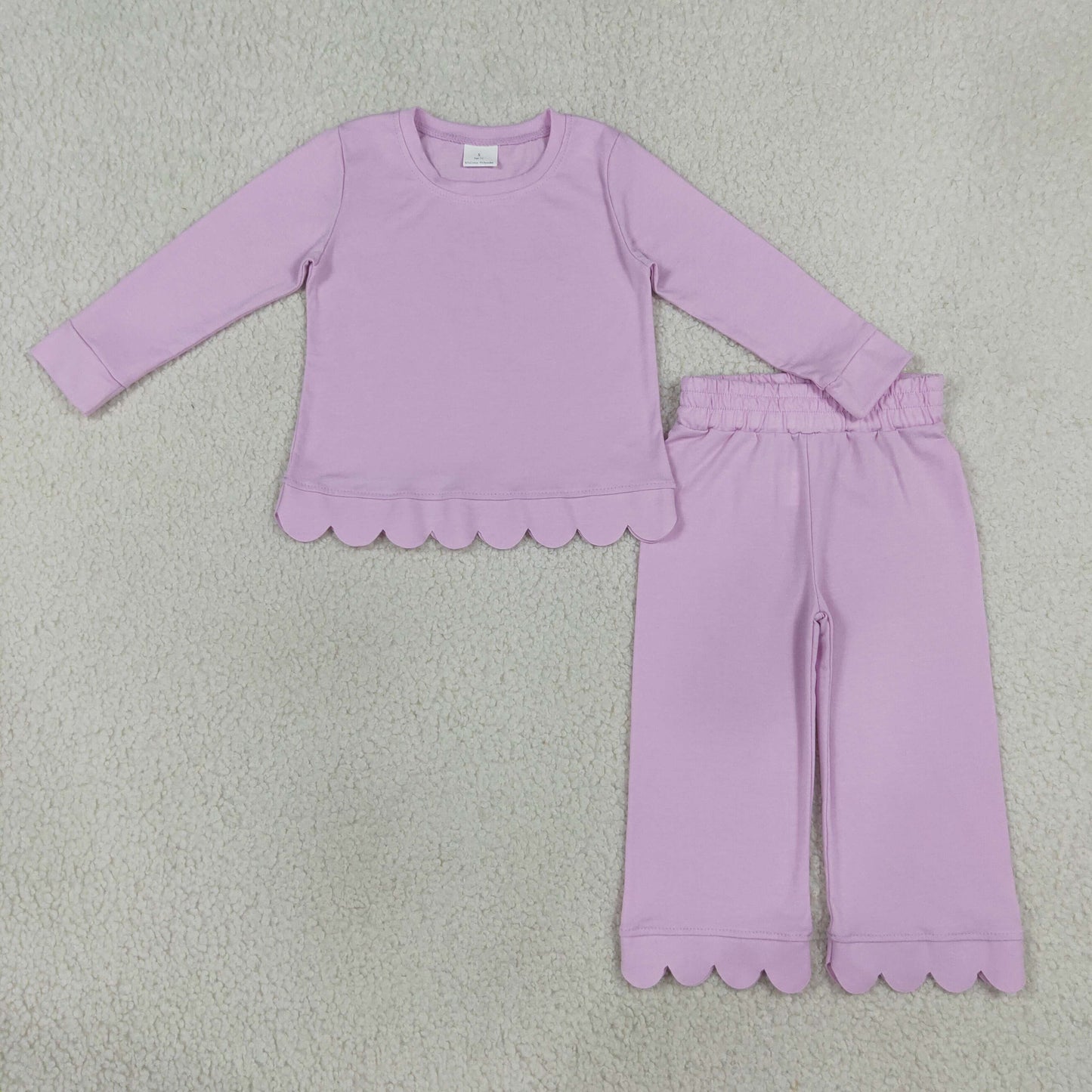 GLP3289 Solid Purple Wave Ruffle Long Sleeve Pants Girls Sets 202608 RTS
