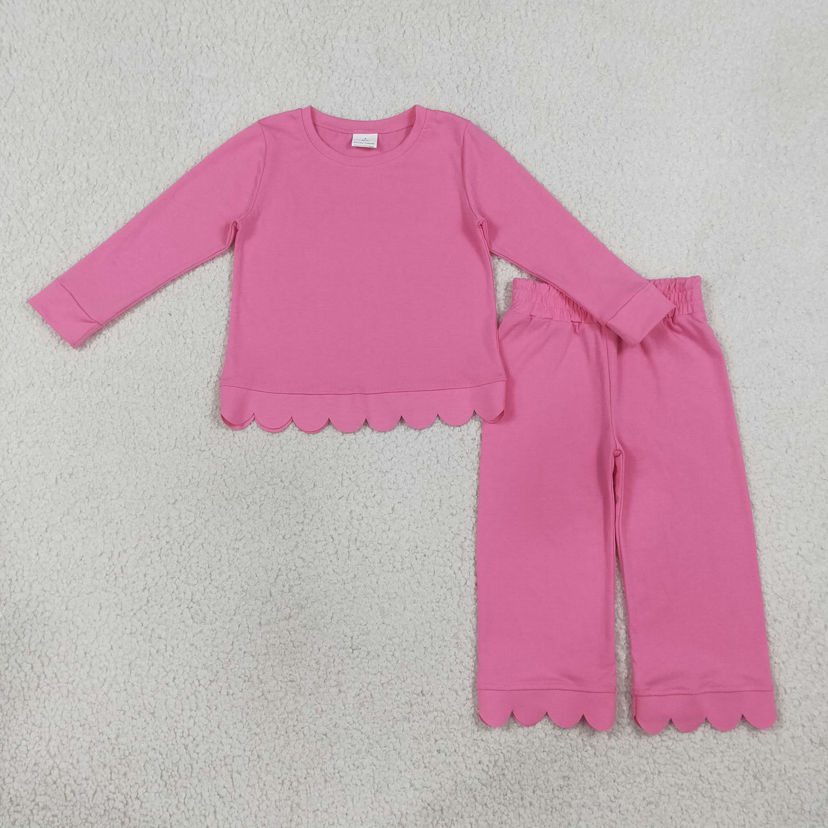 GLP3294 Solid Rose Red Wave Ruffle Long Sleeve Pants Girls Sets 202608 RTS
