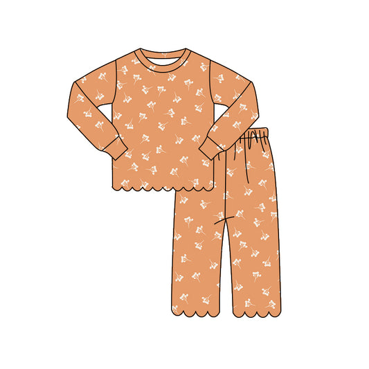MOQ 30 PCS Preorder GLP3299 Flower Orange Wave Ruffle Long Sleeve Pants Girls Sets 202604
