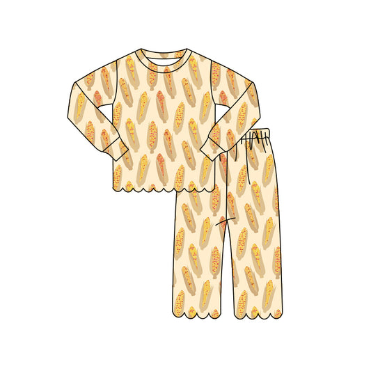 MOQ 30 PCS Preorder GLP3301 Corn Light Orange Wave Ruffle Long Sleeve Pants Girls Sets 202604