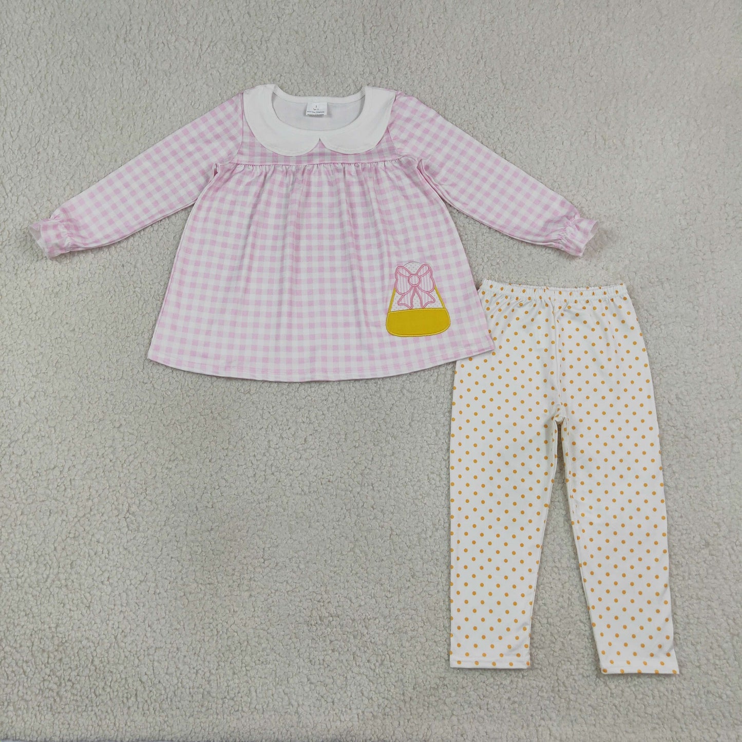 GLP3320 Embroidery Candy Corn Bows Pink Plaid Dots Girls Set 202609 RTS