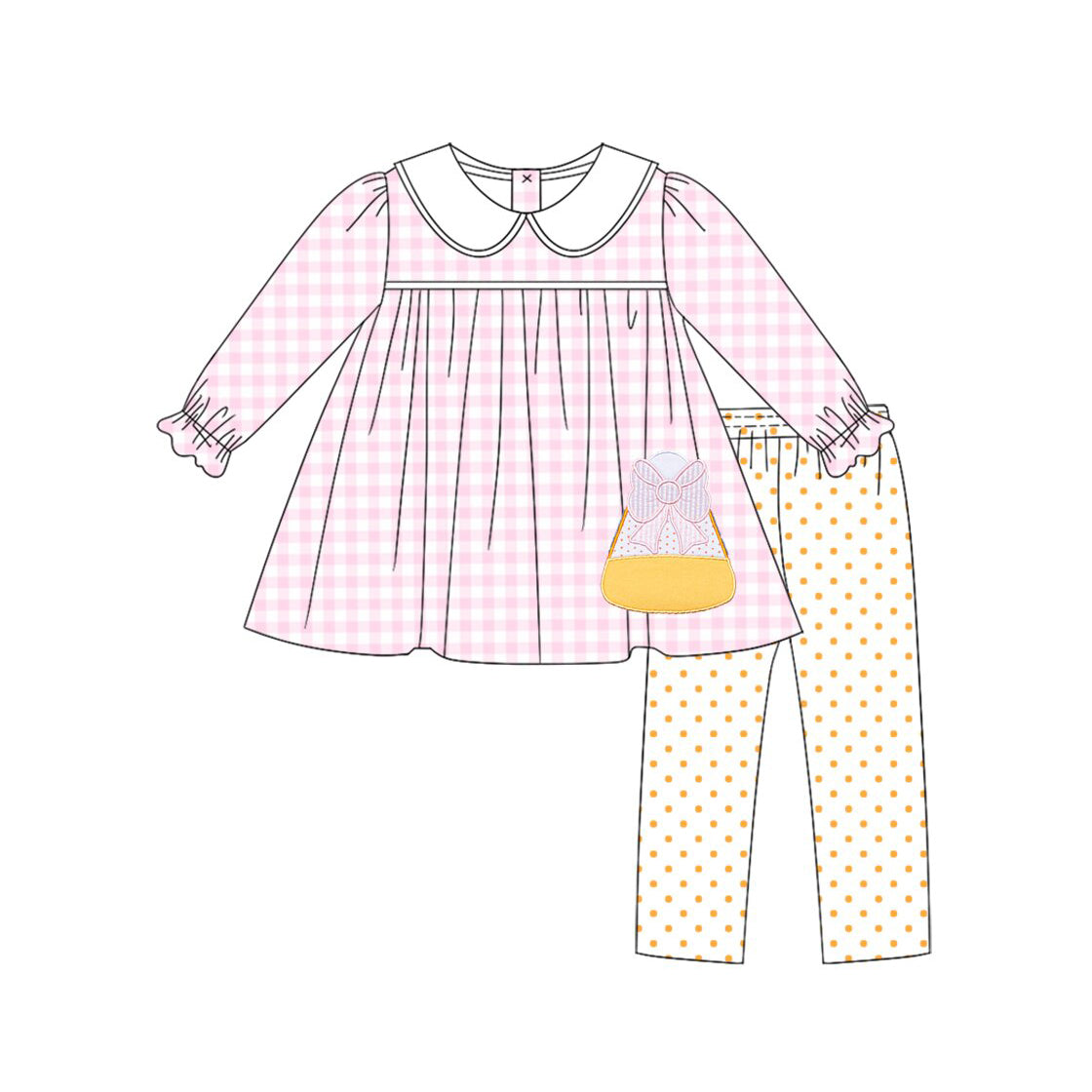 MOQ 5 PCS Preorder GLP3320 Bow Candy Doll Collar Pink Plaid Long Sleeve Dots Pants Girls Sets 202604