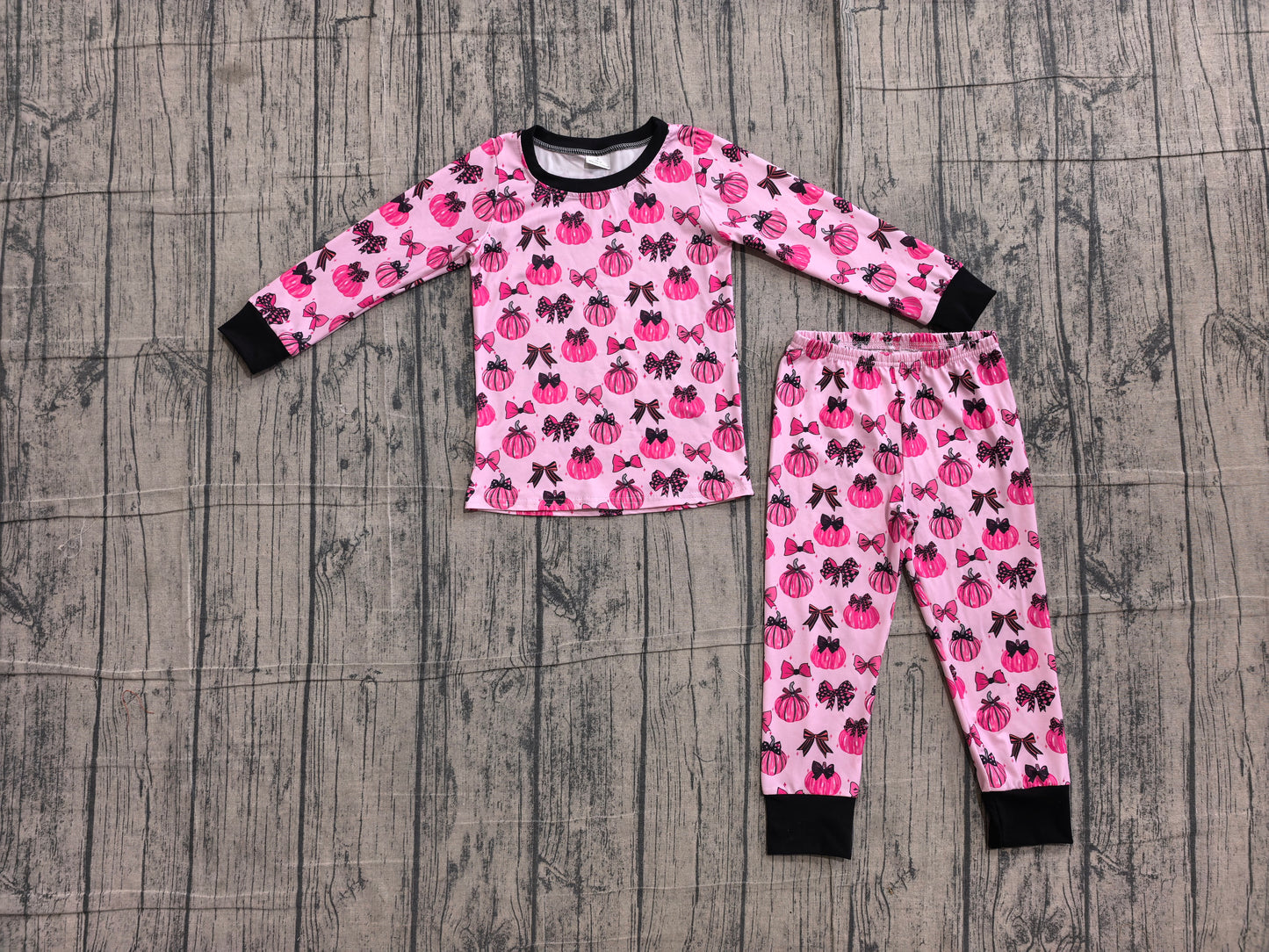 NO MOQ Preorder GLP3375 Pumpkin Bows Rose Red Long Sleeve Pants Girls Sets 202606