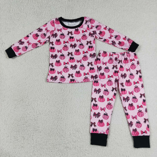 GLP3375 Pumpkin Bows Rose Red Long Sleeve Pants Girls Sets 202607 RTS