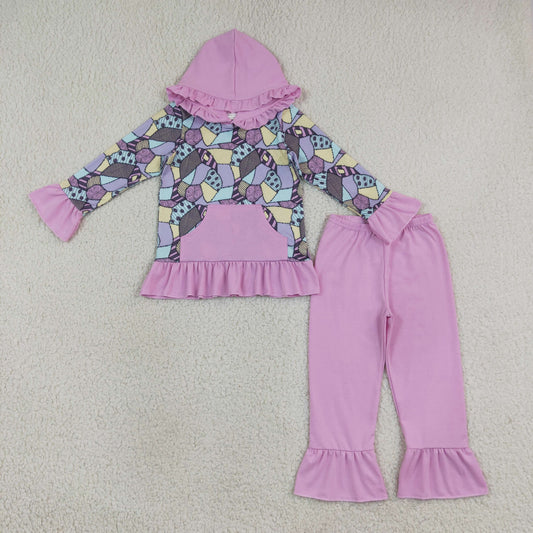 GLP3381 Halloween Purple Ruffle Long Sleeve Pants Girls Sets 202608 RTS