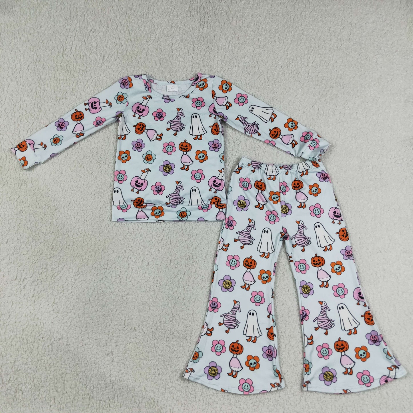 GLP3401 Halloween Pumpkin Flower Goose Ghost Long Sleeve Bell Bottom Pants Girls Sets 202607 RTS
