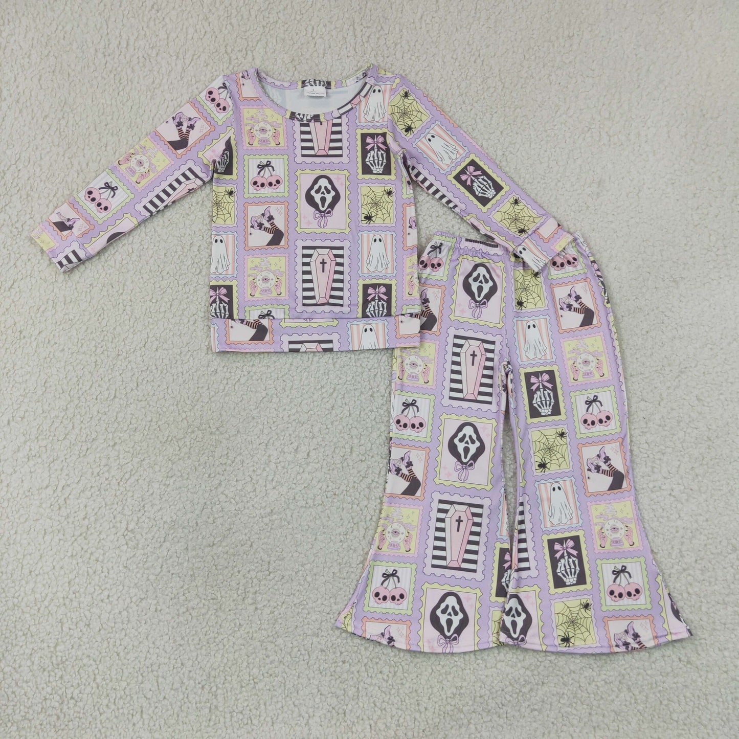 GLP3402 Halloween Goose Light Purple Long Sleeve Bell Bottom Pants Girls Sets 202607 RTS