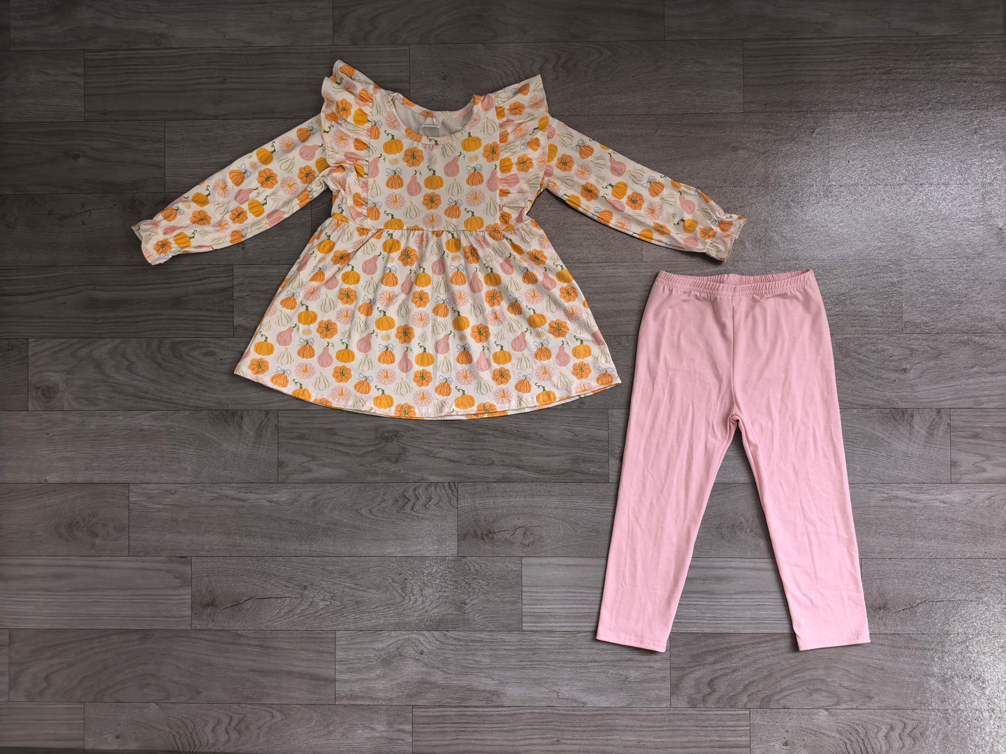 NO MOQ Preorder GLP3408 Pumpkin Bows Ruffle Long Sleeve Pink Pants Girls Sets 202607