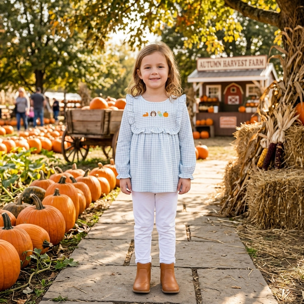 GLP3409 Thanksgiving Day Embroidery Turkey Pumpkin Pie Girls Outfits