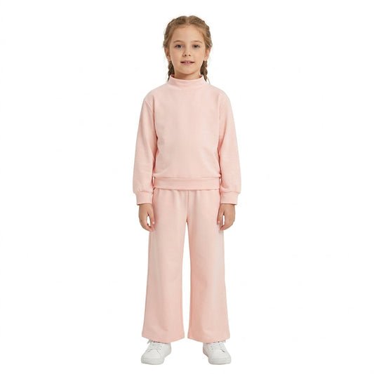 GLP3410 Solid Color Light Pink Middle Neckline Sweater Girls Set