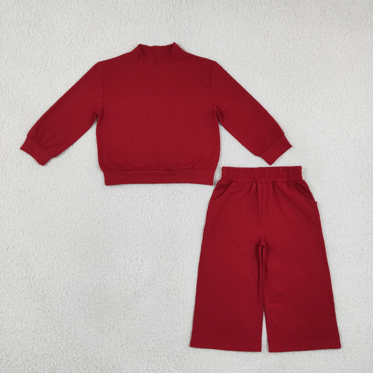 GLP3413 Solid Color Dark Red Middle Neckline Girls Set