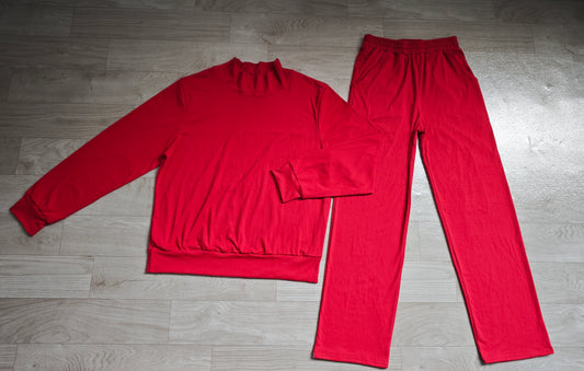 NO MOQ Preorder GLP3417 Adult Female Solid Red Long Sleeve Pants Sets 202607 Daughter & Mom Matching Sweatshirt and Sweatpants Set