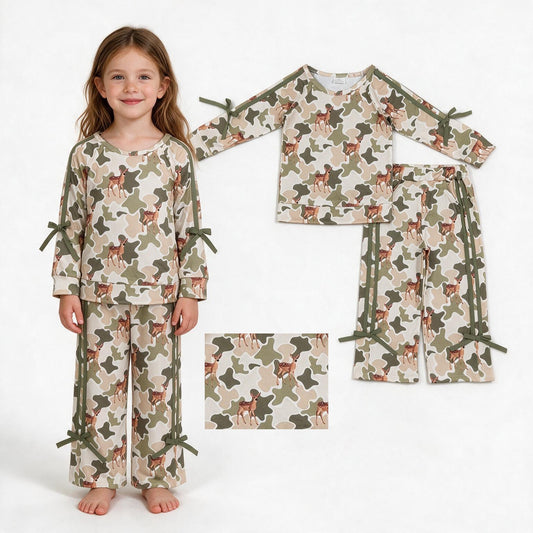 GLP3428 Deer Camo Bows Stripe Girls Set